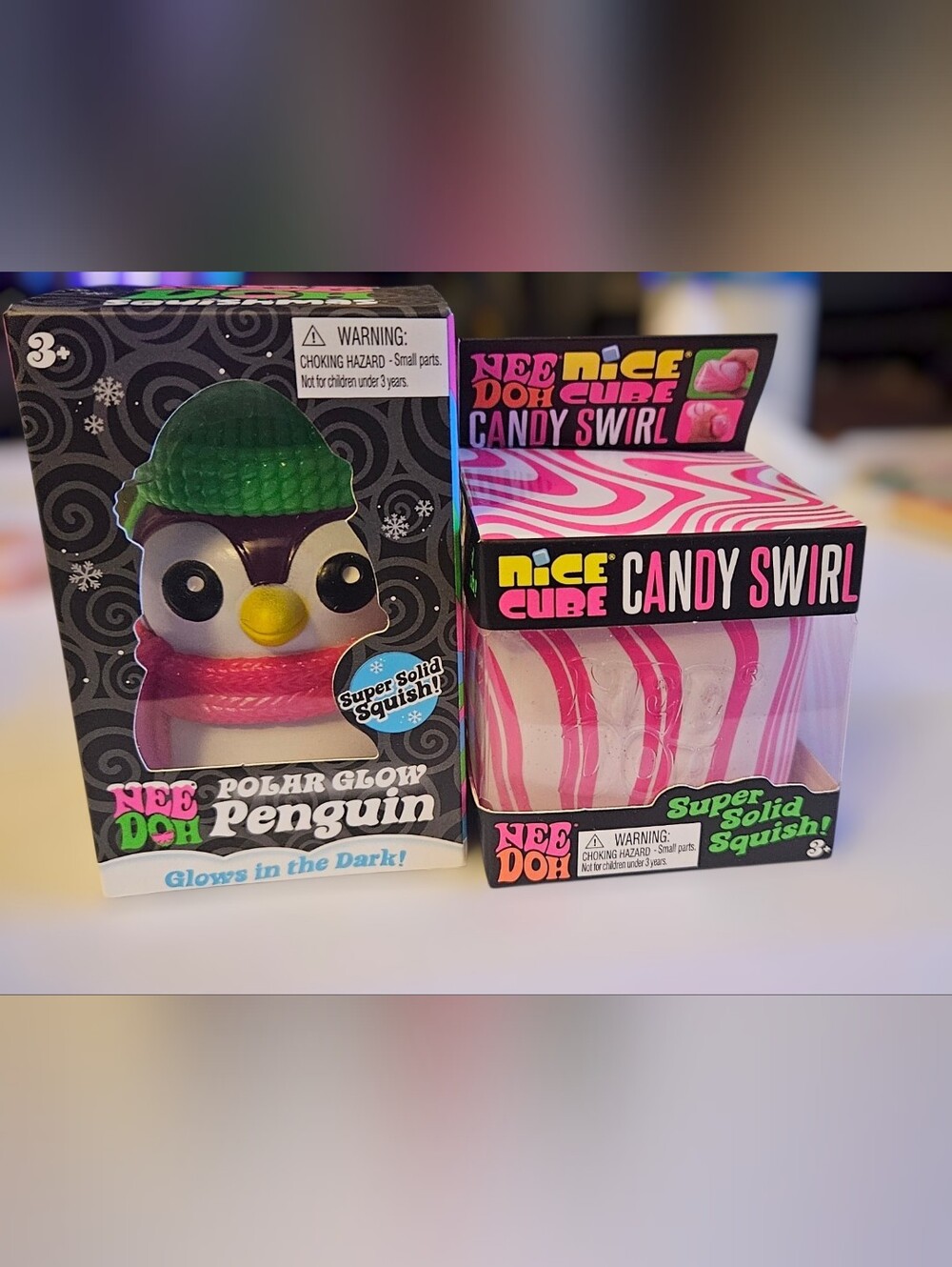 Two Neehohs Candy Swirl Super Solid Squish - Pink White And Penguin
